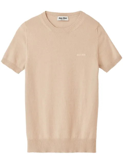 Miu Miu logo-intarsia cashmere top Neutrals MML842S23213S1