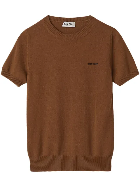 Miu Miu logo-intarsia cashmere top Brown MML842S23213S1