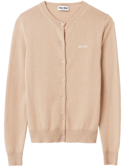 Miu Miu logo-intarsia fine-knit cardigan Neutrals MMF787S23213S1