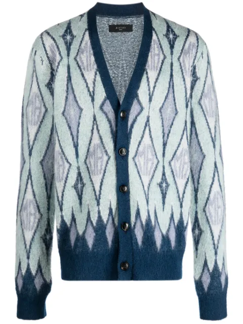 AMIRI argyle-knit cardigan Blue AW23MKC003