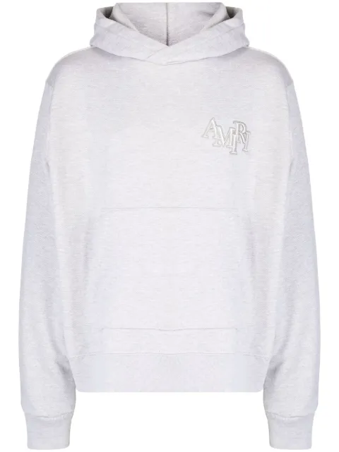 AMIRI Staggered logo-embroidered cotton hoodie Grey AW23MJG029