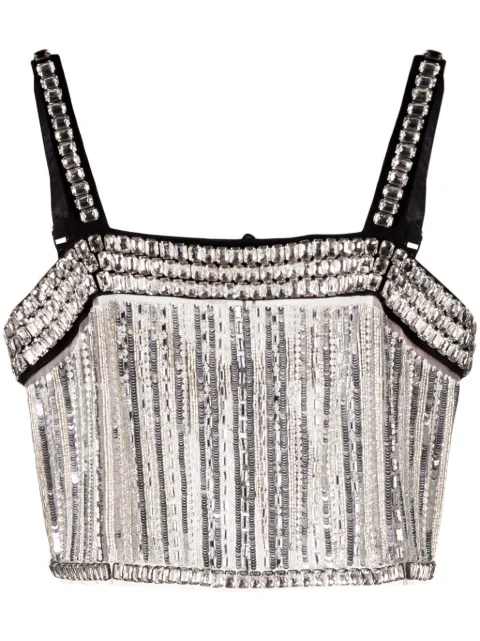 Elisabetta Franchi crystal-embellished cropped tank top Silver TO01737E2