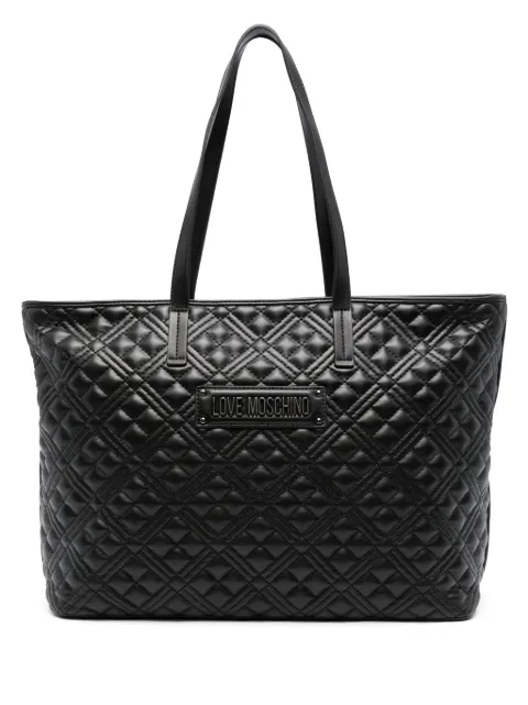 Love Moschino logo-plaque quilted tote bag Black JC4166PP0HLA0