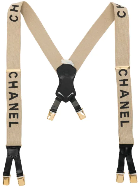 CHANEL Pre-Owned logo print suspenders Neutrals FF1239