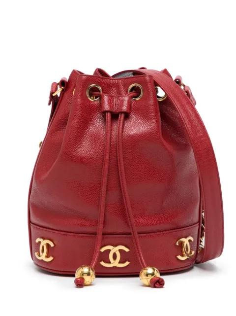 CHANEL Pre-Owned Triple CC leather bucket bag Red FF1247