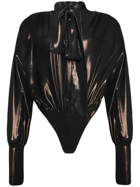 LaQuan Smith pussy-bow drapd bodysuit Brown LSFW23B010