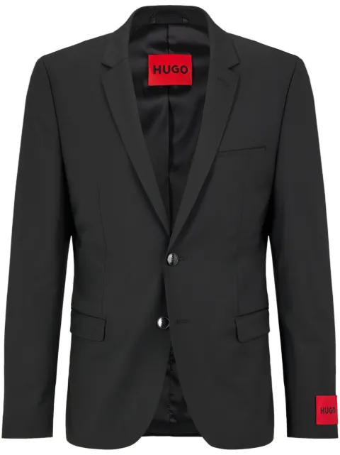 HUGO logo-patch notched-lapels blazer Black 50446523