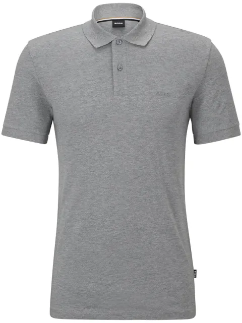 BOSS logo-embroidered mélange-effect organic-cotton polo shirt Grey 50468362