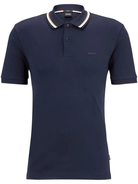 BOSS slim-fit cotton polo shirt with striped collar Blue 50469360