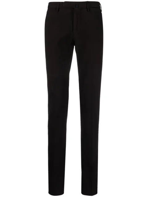 Incotex logo-patch pressed-crease slim-cut trousers Brown 1W003040911