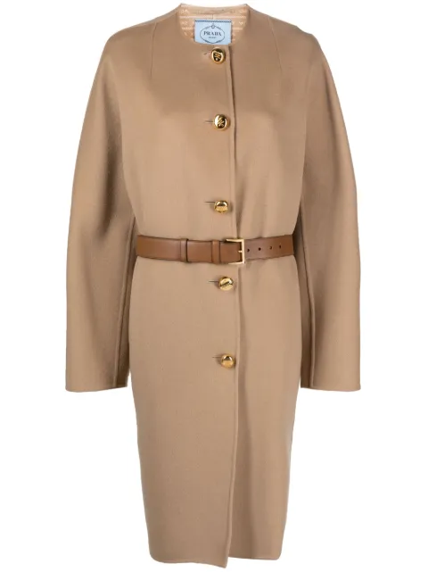 Prada single-breasted belted coat Neutrals P662QKS23213L1