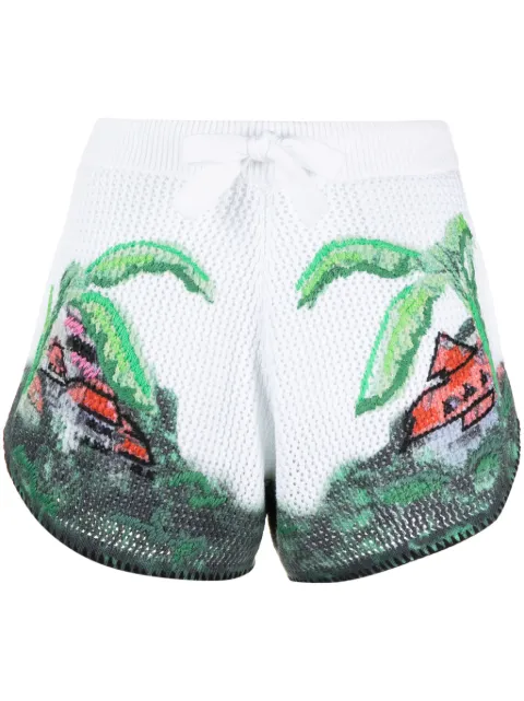 AMIRI graphic-print crochet-knit shorts White PF23WKB021