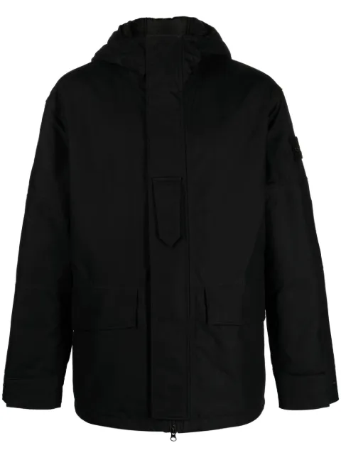 Stone Island garment-dyed cotton hooded jacket Black 7915420F1
