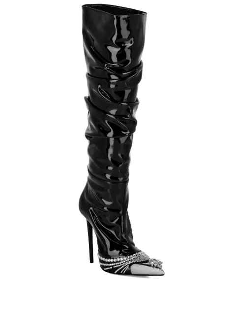 Philipp Plein crystal-embellished patent leather boots Black SADSWSE0779PLE077N
