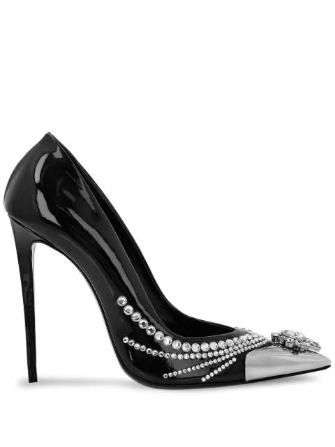 Philipp Plein 105mm crystal-embellished patent leather pumps Black SADSWSD0505PLE077N