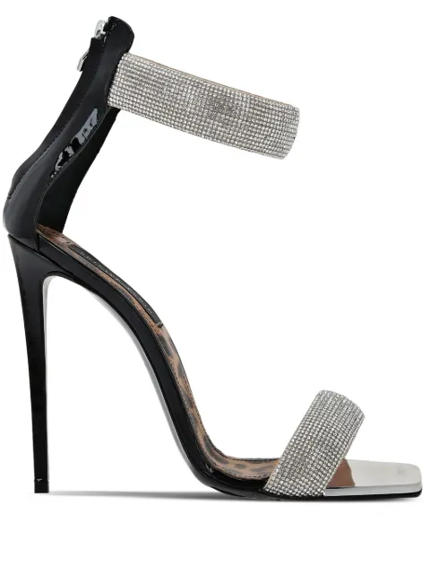 Philipp Plein 120mm crystal-embellished leather sandals Black SADSWSD0504PLE077N