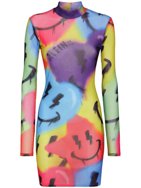 Philipp Plein LS Smile logo-print minidress Purple SADCWRG2934PTE003N