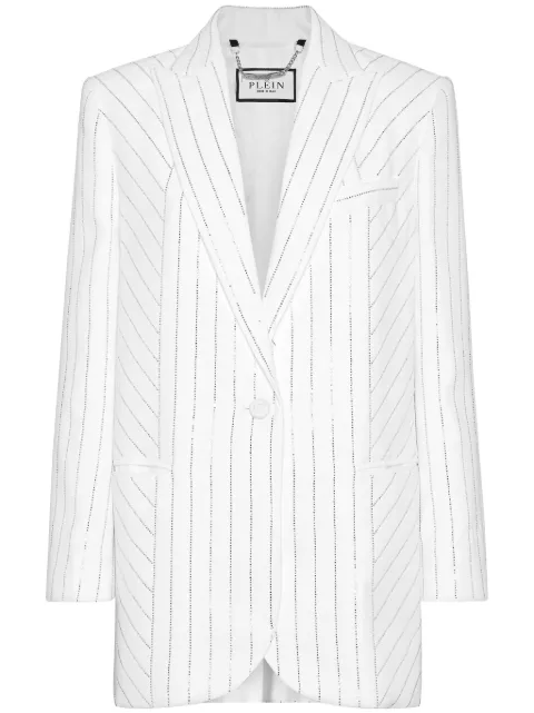 Philipp Plein crystal-pinstripe cady blazer White SADCWRF0609PTE008N