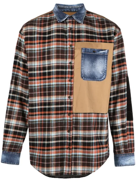 DSQUARED2 denim-details check-pattern shirt Brown S71DM0653S78289