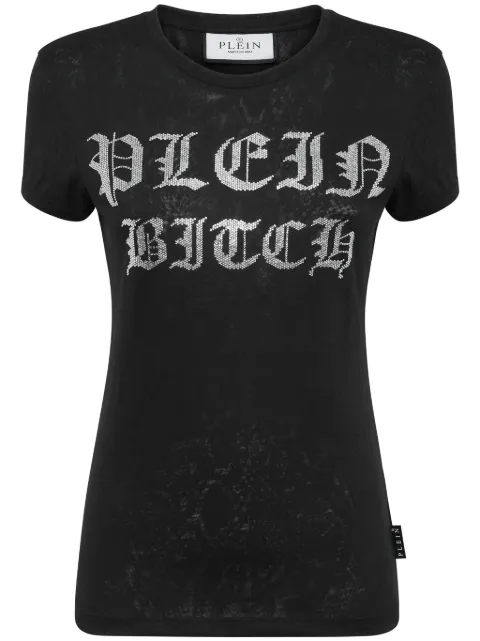 Philipp Plein Pure Gothic Plein crystals-embellishment burn out T-shirt Black SADCWTK3108PJY002N