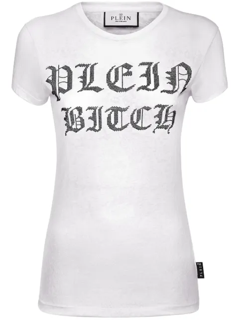 Philipp Plein Pure Gothic Plein crystals-embellishment burn out T-shirt White SADCWTK3108PJY002N
