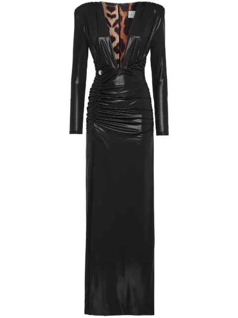 Philipp Plein ruched lamé-effect maxi dress Black SADCWRG2917PTE003N
