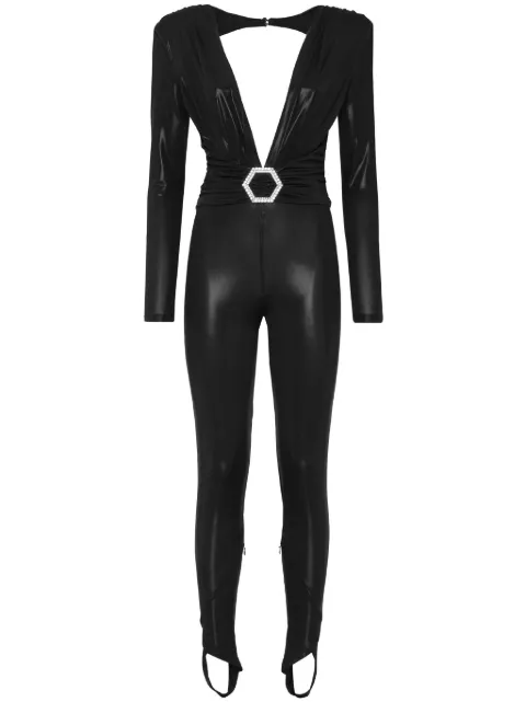 Philipp Plein shoulder-pads lamé jumpsuit Black SADCWRG2912PTE003N