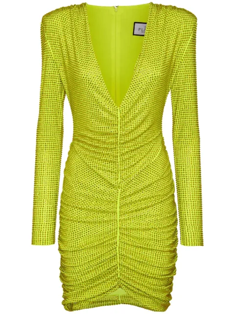 Philipp Plein rhinestone-embellished ruched mini dress Yellow SADCWRG2906PJY002N