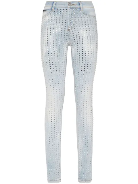 Philipp Plein Crystal Pinstripe high-rise jeggings Blue SADCWDT2517PDE004N