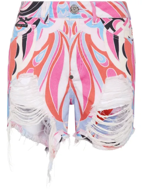 Philipp Plein Colorful Circus ripped mini shorts White SADCWDT2477PDE004N