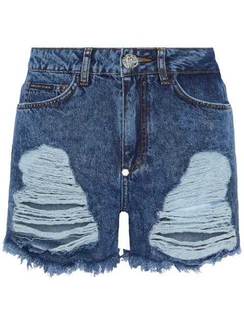 Philipp Plein mid-rise ripped denim shorts Blue SADCWDT2476PDE004N