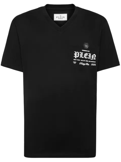 Philipp Plein logo-print V-neck T-shirt Black SADCMTK7147PJY002N
