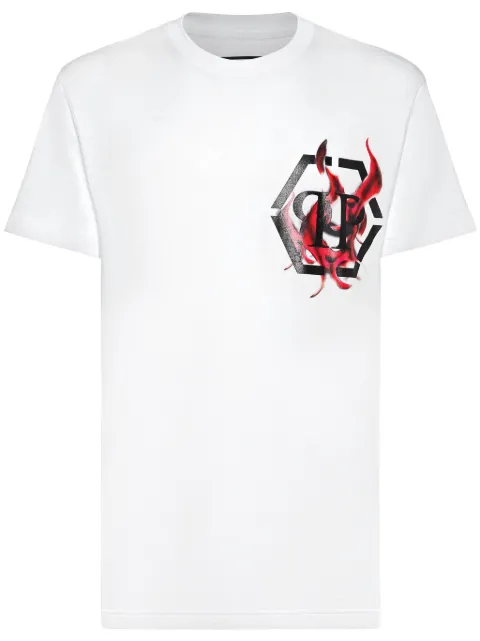Philipp Plein logo flame-print cotton T-shirt White SADCMTK6792PJY002N