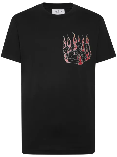 Philipp Plein flame-print cotton T-shirt Black SADCMTK6785PJY002N