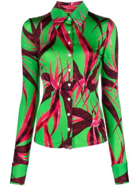 Louisa Ballou floral-print long-sleeve shirt Green 1130104010