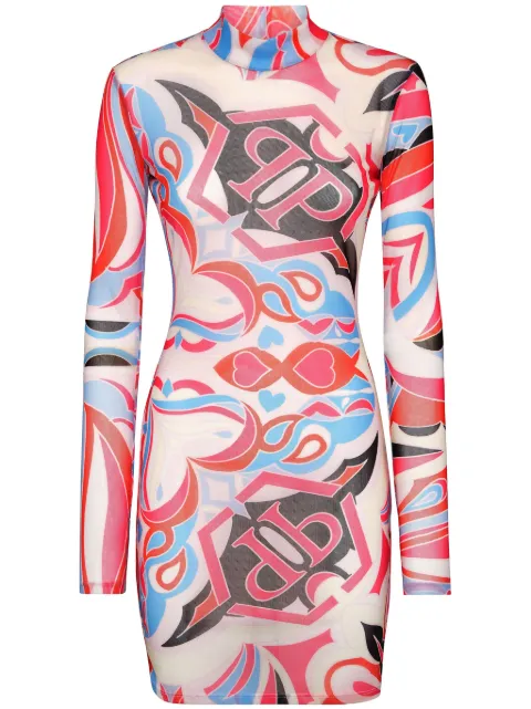 Philipp Plein LS Colorful Circus mock-neck minidress Pink SADCWRG2930PTE003N