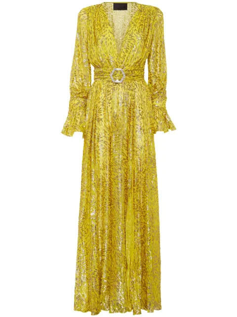 Philipp Plein metallic-threading front-slit maxi dress Yellow SADCWRG2864PTE003N