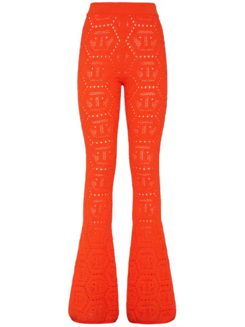 Philipp Plein monogram-intarsia bootcut trousers Orange SADCWKT0154PKN002N