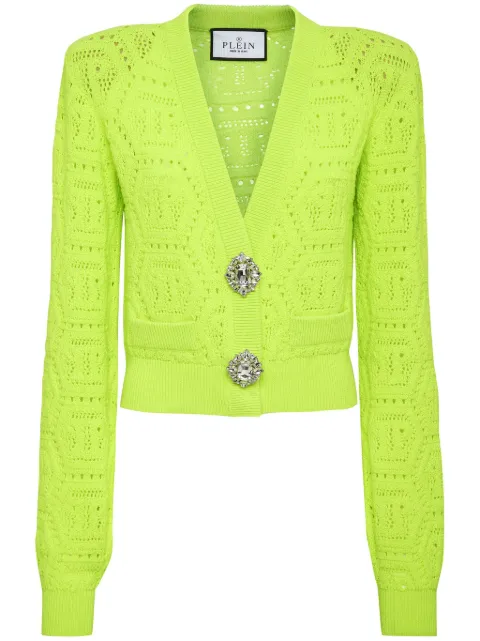 Philipp Plein monogram-intarsia cropped cardigan Yellow SADCWKQ0146PKN002N