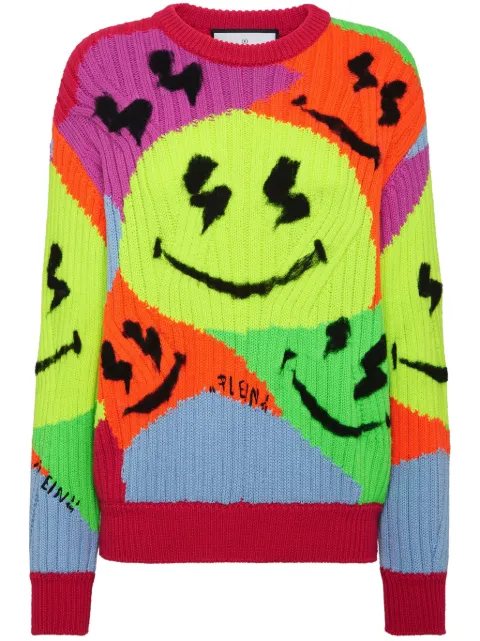 Philipp Plein smile-intarsia ribbed-knit jumper Green SADCWKO0585PKN002N