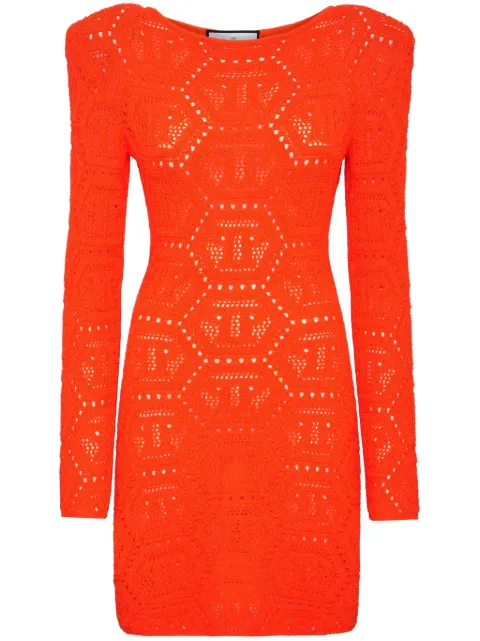 Philipp Plein monogram-intarsia mini dress Orange SADCWKG0387PKN002N