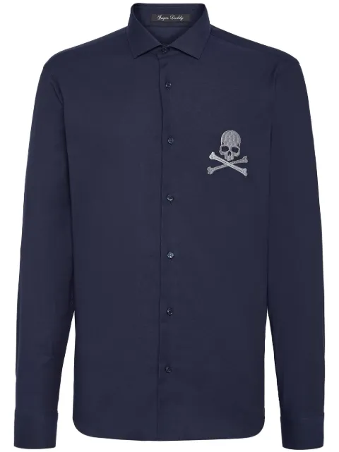 Philipp Plein skull-embroidered poplin shirt Blue SADCMRP2121PTE003N
