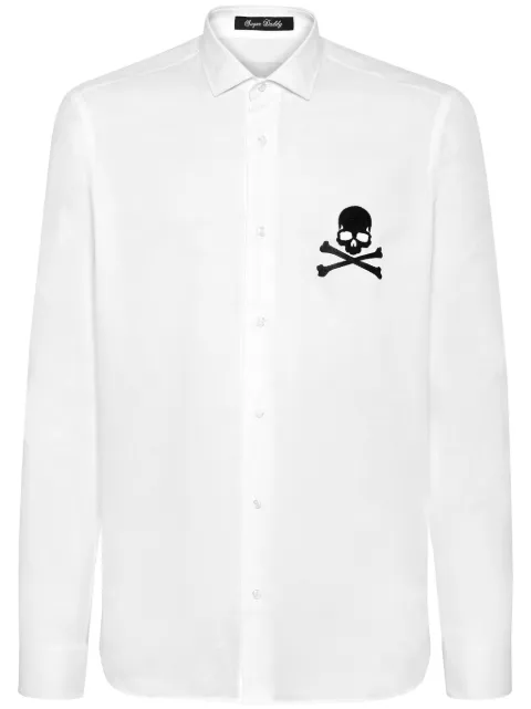 Philipp Plein Skull&Bones long-sleeve cotton shirt White SADCMRP2121PTE003N