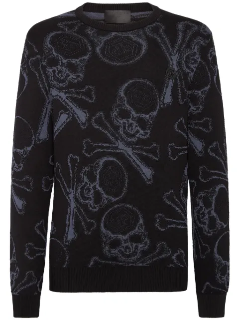 Philipp Plein Skull&Bones jacquard jumper Black SADCMKO1333PKN002N