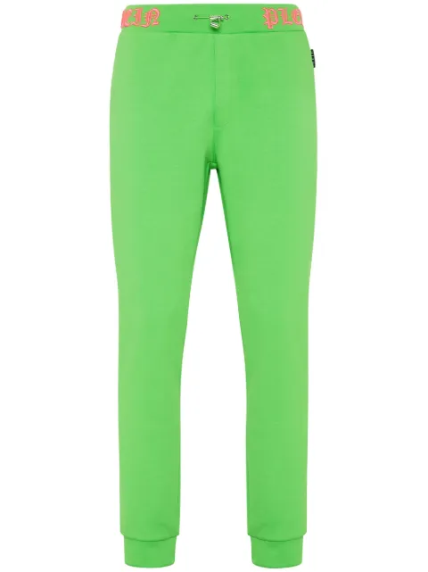Philipp Plein Skull and Bones logo-waistband track pants Green SADCMJT2312PJO002N