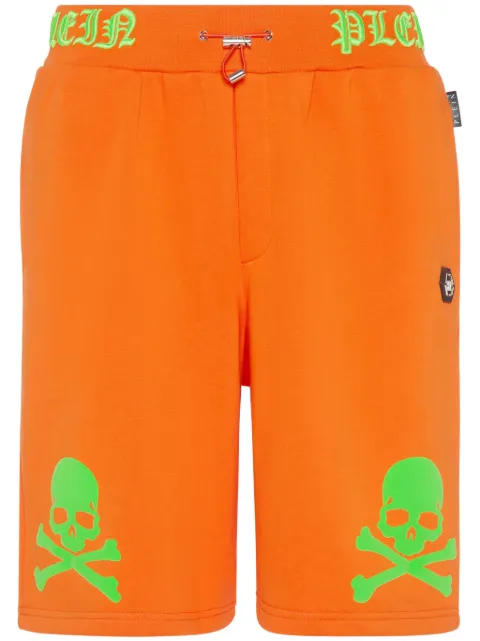 Philipp Plein Skull&Bones logo-embroidered shorts Orange SADCMJT2220PJO002N