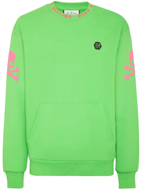 Philipp Plein skull-print cotton sweatshirt Green SADCMJO1141PJO002N