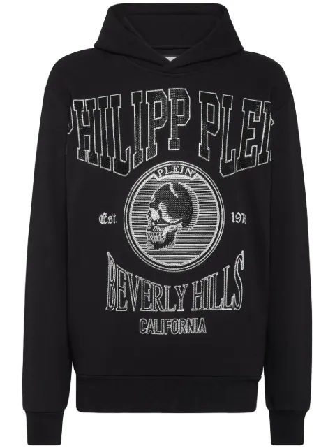 Philipp Plein crystal-embellished jersey hoodie Black SADCMJB3218PJO002N
