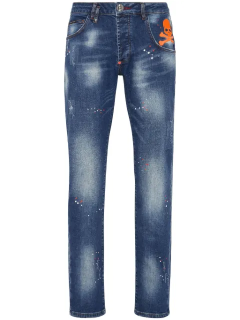 Philipp Plein Skull paint-splatter straight-leg jeans Blue SADCMDT3678PDE004N