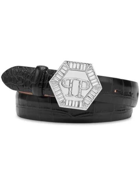 Philipp Plein logo-plaque leather belt Black SADAWVA0422PLE010N